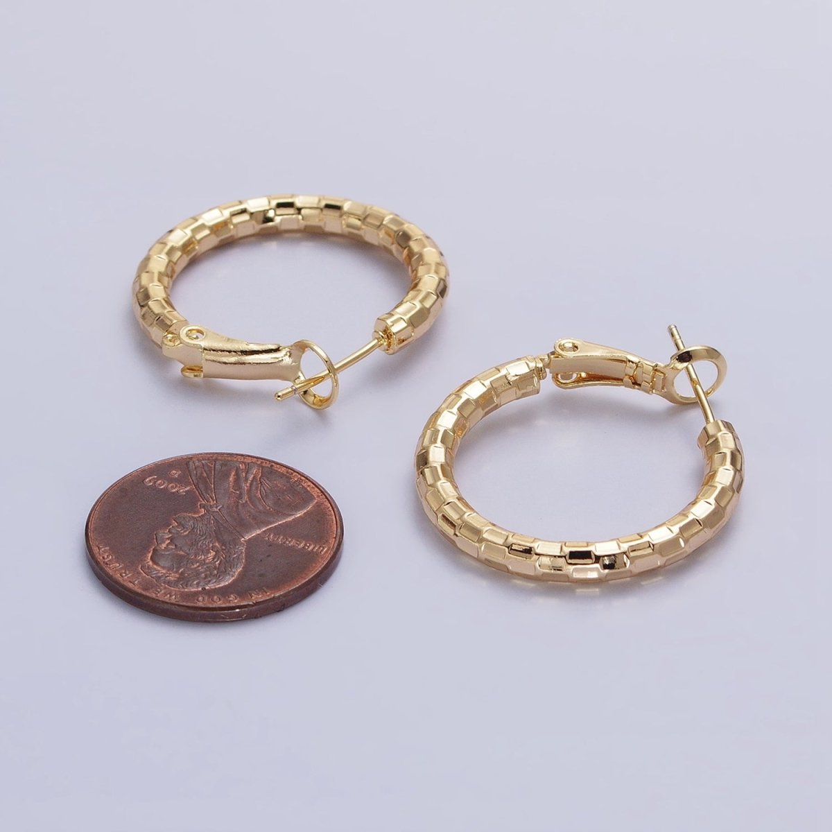 Gold, Silver Rectangular Bar Edged Textured 25mm, 20mm Hinge Latch Earrings | AB623 - AB626