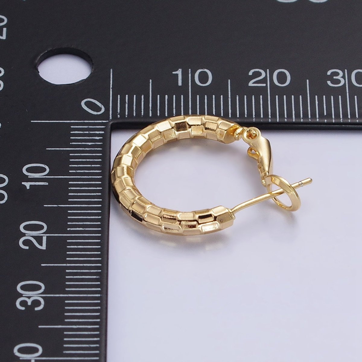 Gold, Silver Rectangular Bar Edged Textured 25mm, 20mm Hinge Latch Earrings | AB623 - AB626