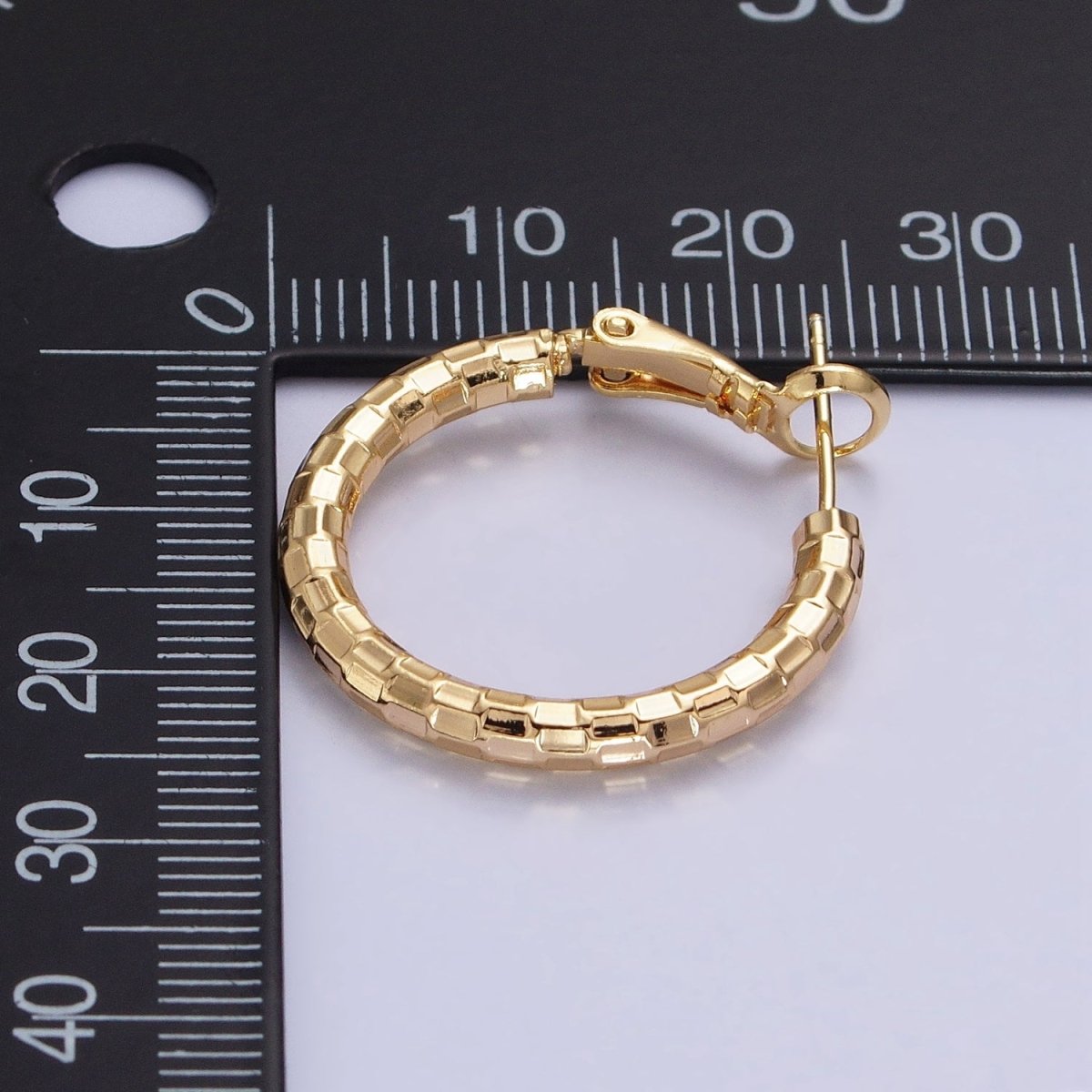 Gold, Silver Rectangular Bar Edged Textured 25mm, 20mm Hinge Latch Earrings | AB623 - AB626