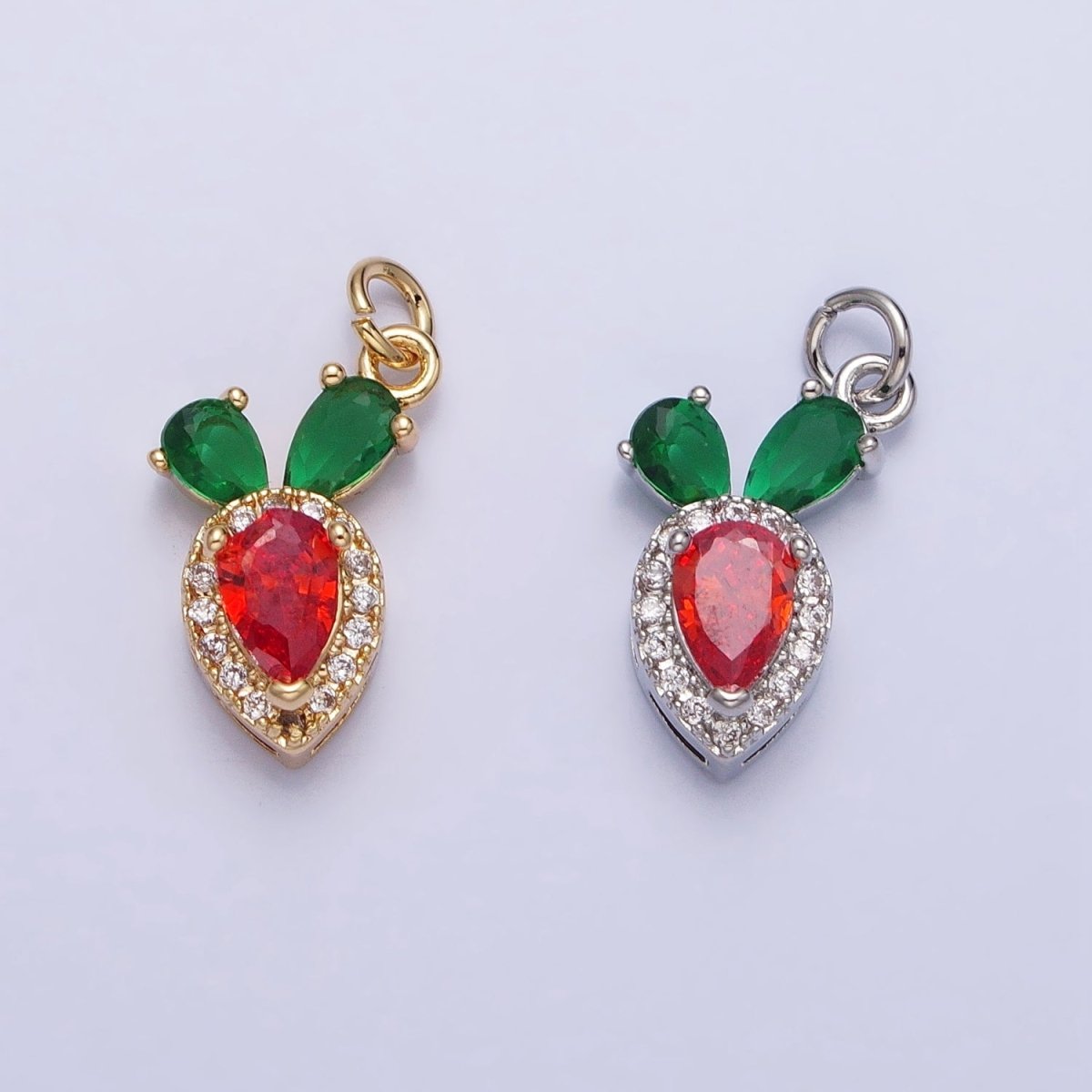 Gold, Silver Red-Orange Carrot Vegetable Micro Paved Teardrop Mini Add-On Charm | AC765 AC766