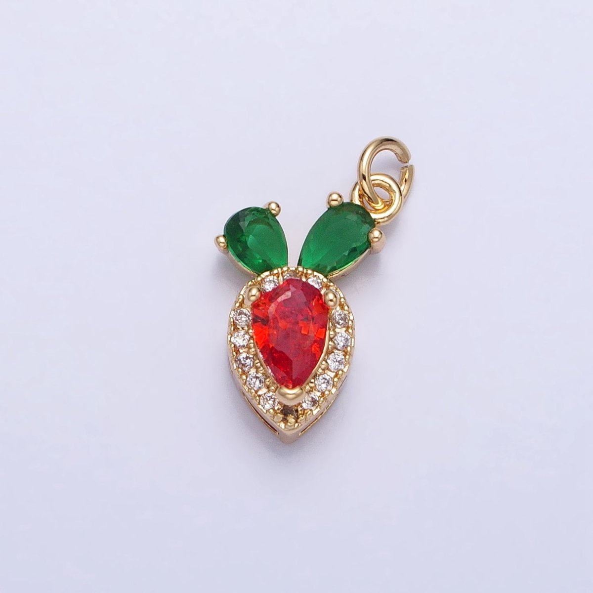 Gold, Silver Red-Orange Carrot Vegetable Micro Paved Teardrop Mini Add-On Charm | AC765 AC766