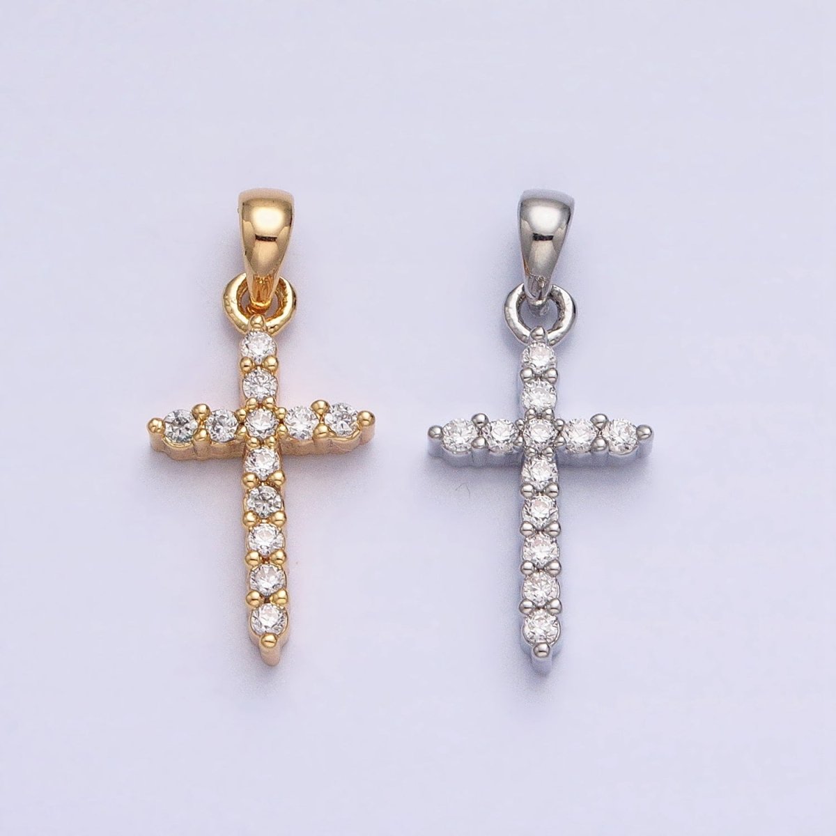 Gold, Silver Religious Latin Cross Micro Paved CZ Pendant | AA353 AA354