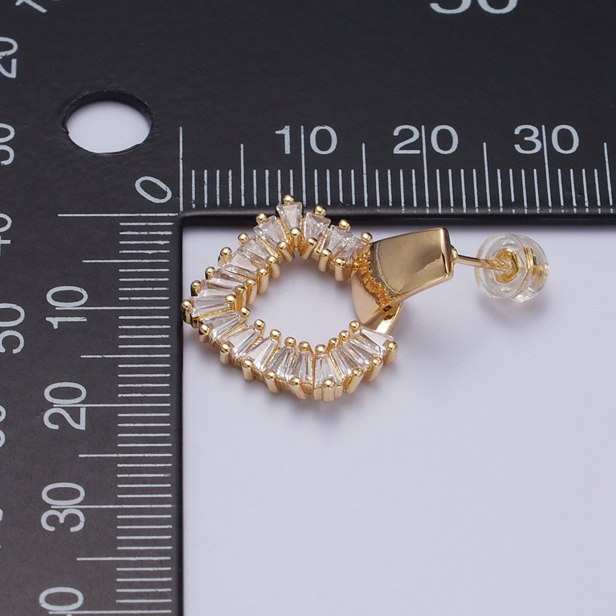 Gold, Silver Rhombus Clear Baguette Dangle Drop Wide Rectangular Geometric Stud Earrings | V-382 AB-492