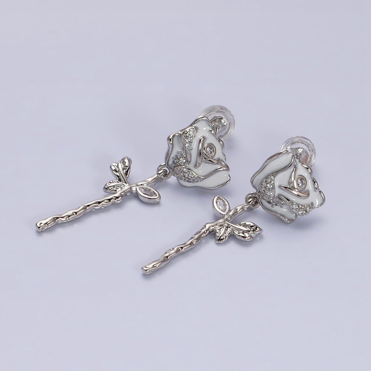 14K Gold Filled Rose Flower Micro Paved CZ Drop Stud Earrings in Gold & Silver | AD958 AD958