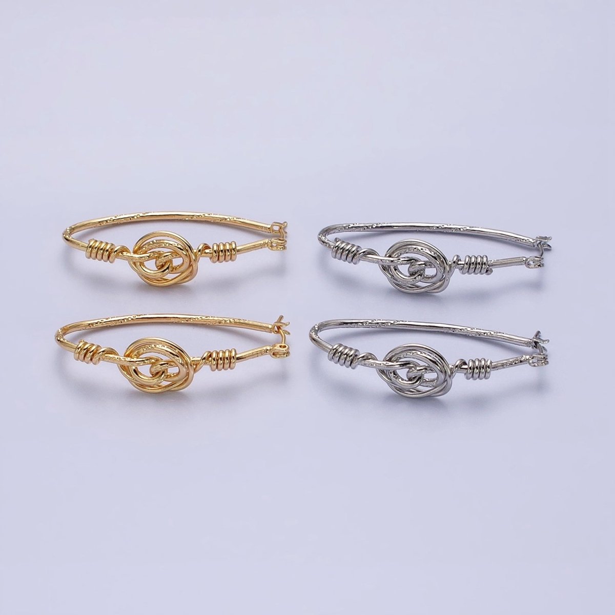 Gold, Silver Rose Flower Wire Coil Textured Oblong Oval Thin Latch Earrings | AD812 AD813