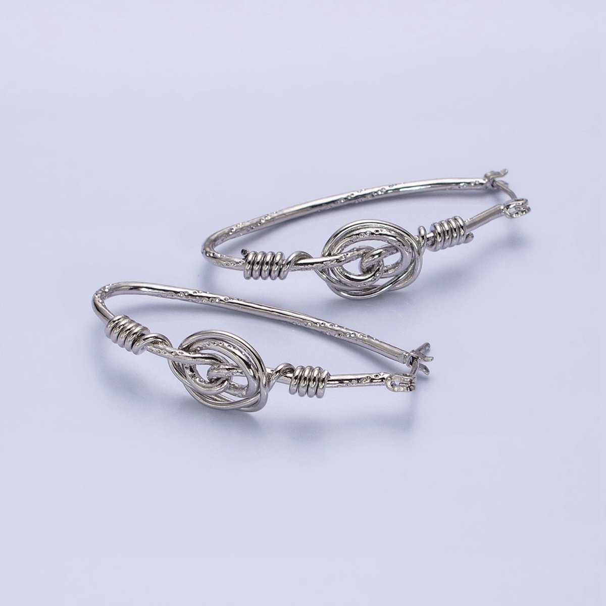 Gold, Silver Rose Flower Wire Coil Textured Oblong Oval Thin Latch Earrings | AD812 AD813