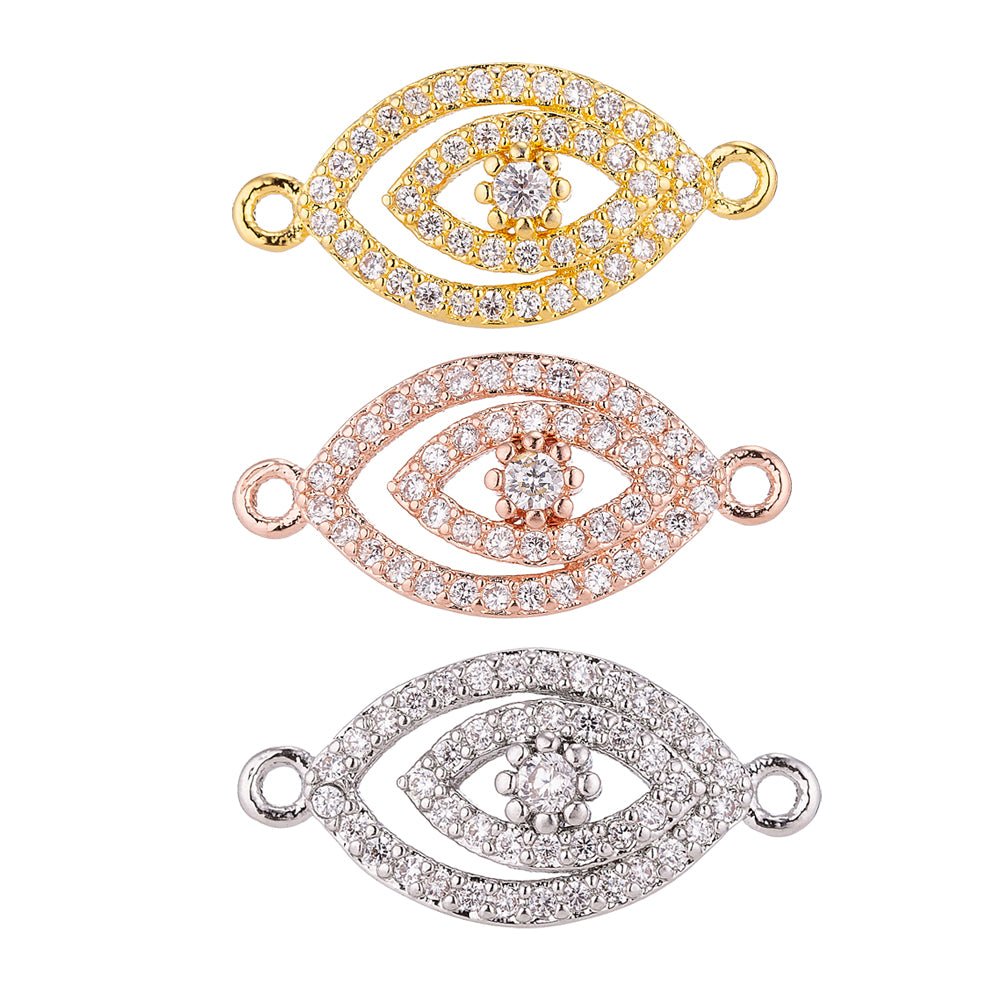 Gold, Silver, Rose Gold Cubic Zirconia Gold Filled Copper Material, Crystal Flower Evil Eye Protection Design Crystallized Bracelet CONNECTOR For Jewelry Making | F-055