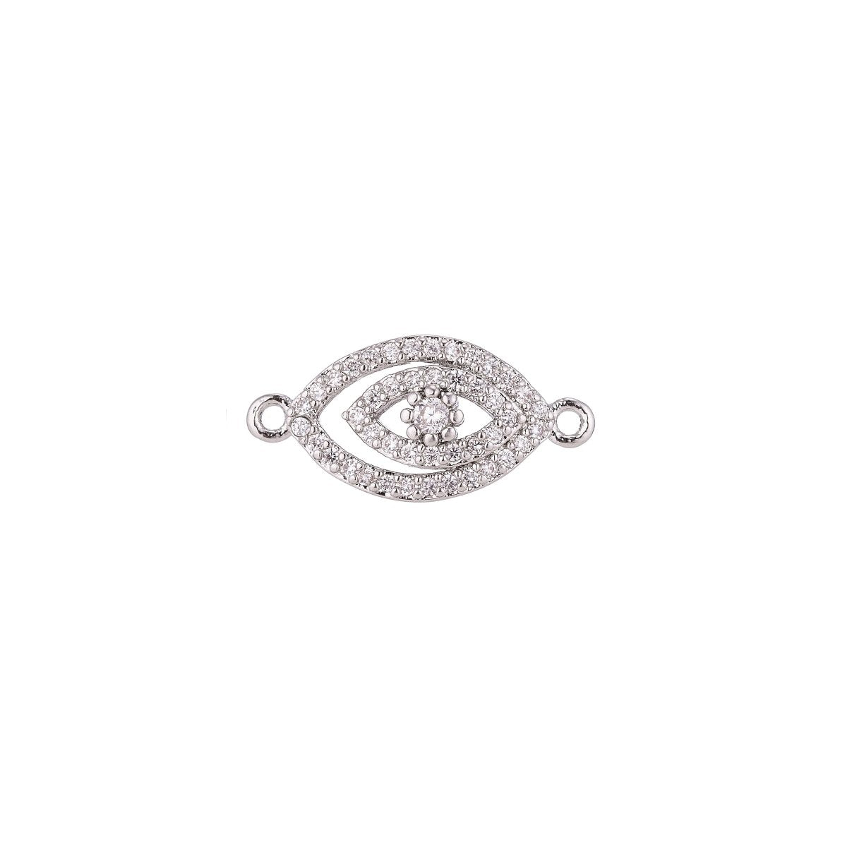 Gold, Silver, Rose Gold Cubic Zirconia Gold Filled Copper Material, Crystal Flower Evil Eye Protection Design Crystallized Bracelet CONNECTOR For Jewelry Making | F-055