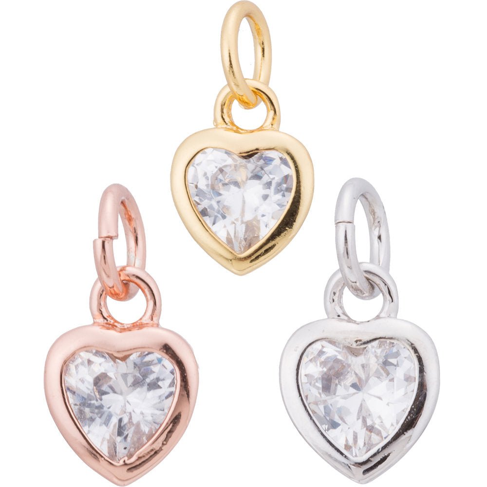 Gold / Silver / Rose Gold Filled Heart Diamond, Cute Love, Dangle Charm, Modern Craft Gift Cubic Zirconia Bracelet Charm Bead Findings Pendant For Jewelry Making | E-230 E-232
