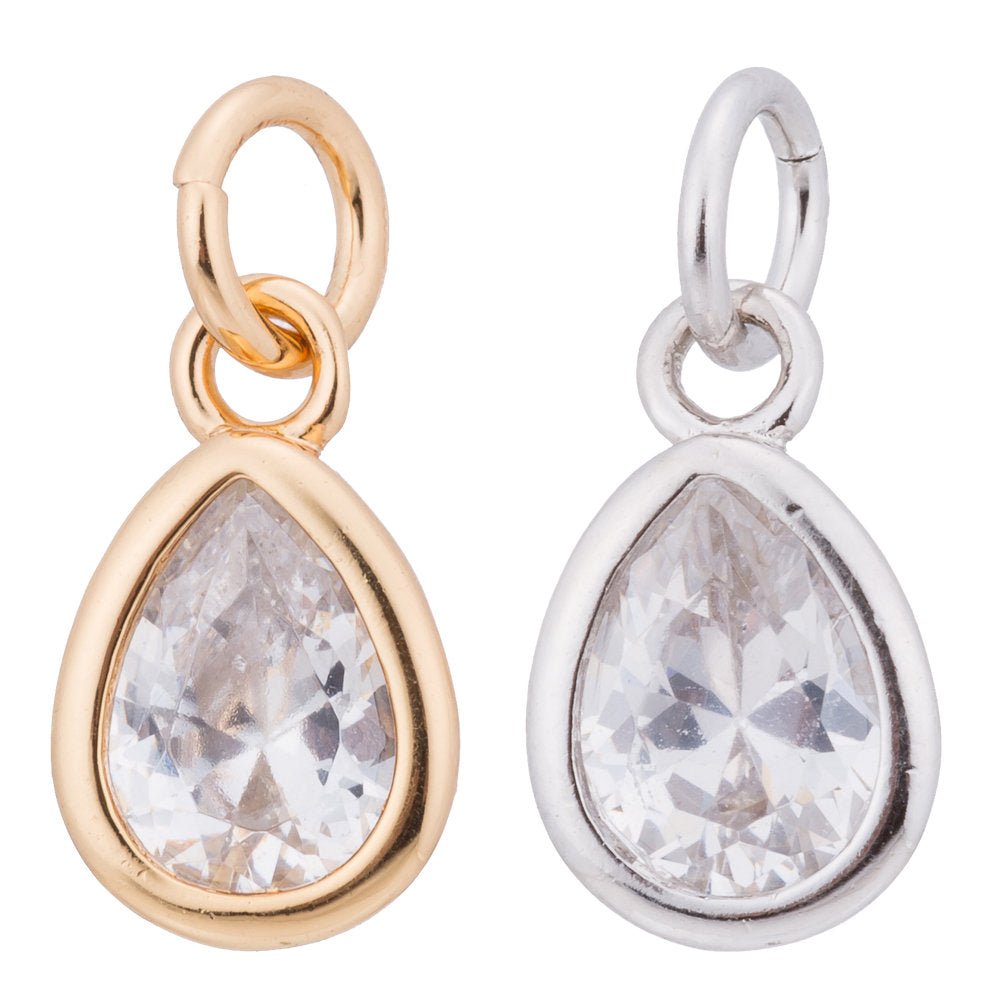 Gold / Silver / Rose Gold Pear Shaped, Tear Drop, Dangle Charm Modern Women DIY Craft Cubic Zirconia Bracelet Charm Bead Findings Pendant For Jewelry Making C-180