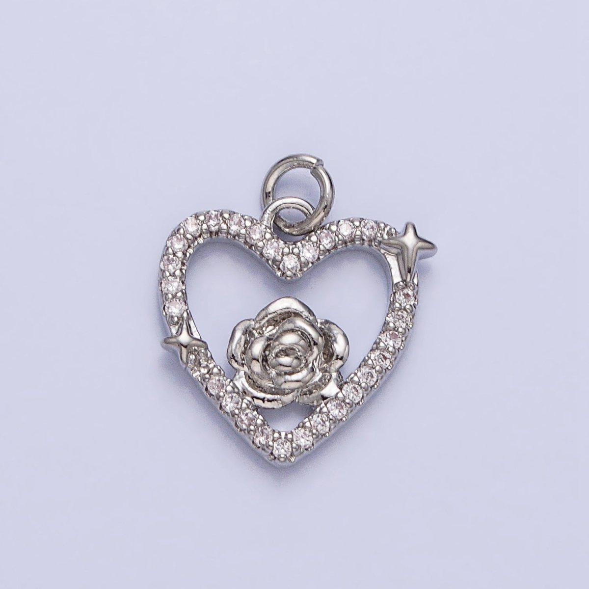 Gold, Silver Rose Star Micro Paved Open Heart Charm | AC717 AC718