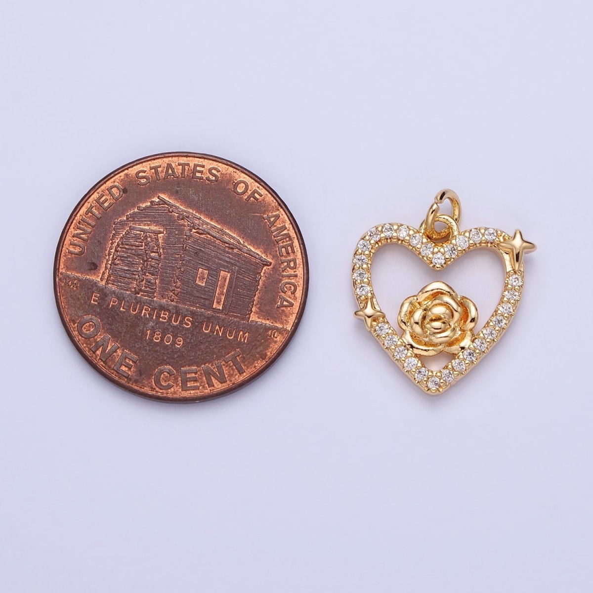 Gold, Silver Rose Star Micro Paved Open Heart Charm | AC717 AC718