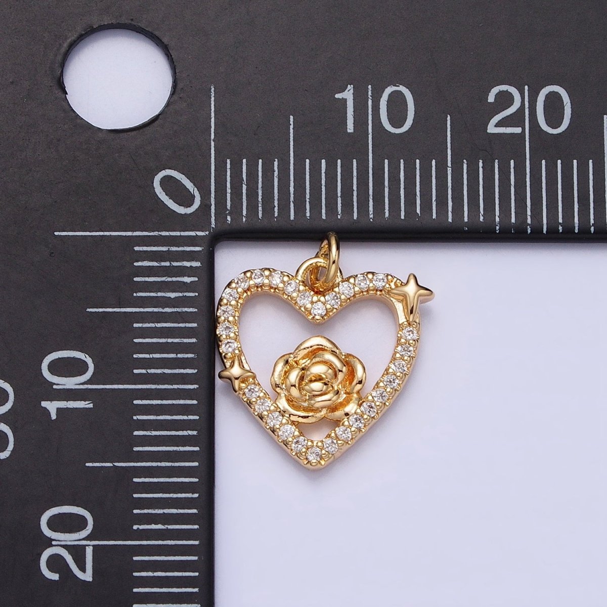 Gold, Silver Rose Star Micro Paved Open Heart Charm | AC717 AC718