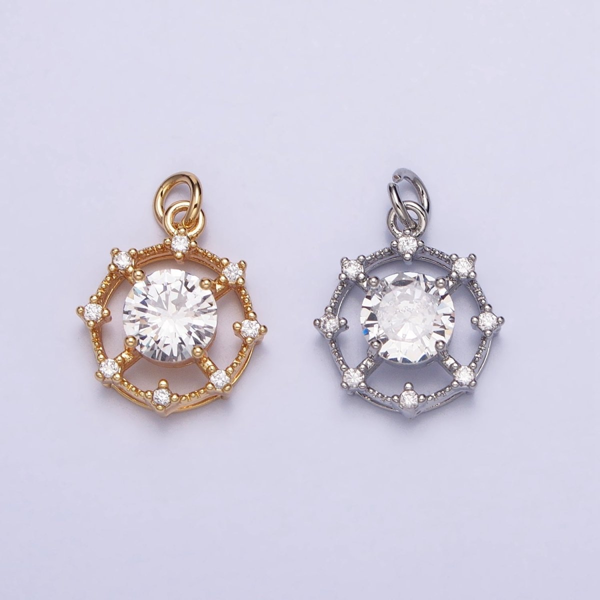 Gold, Silver Round Circular Clear CZ Geometric Add-On Charm | AC693 AC694