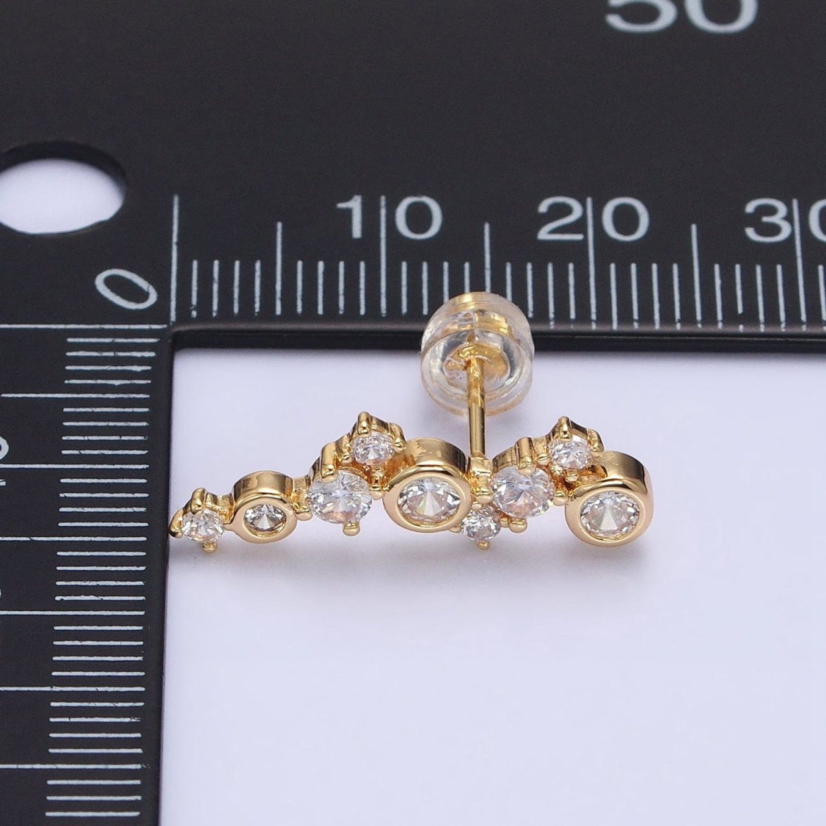 Gold, Silver Round Clear Bezel CZ Stars Abstract Lined Stud Earrings | AB578 AB579