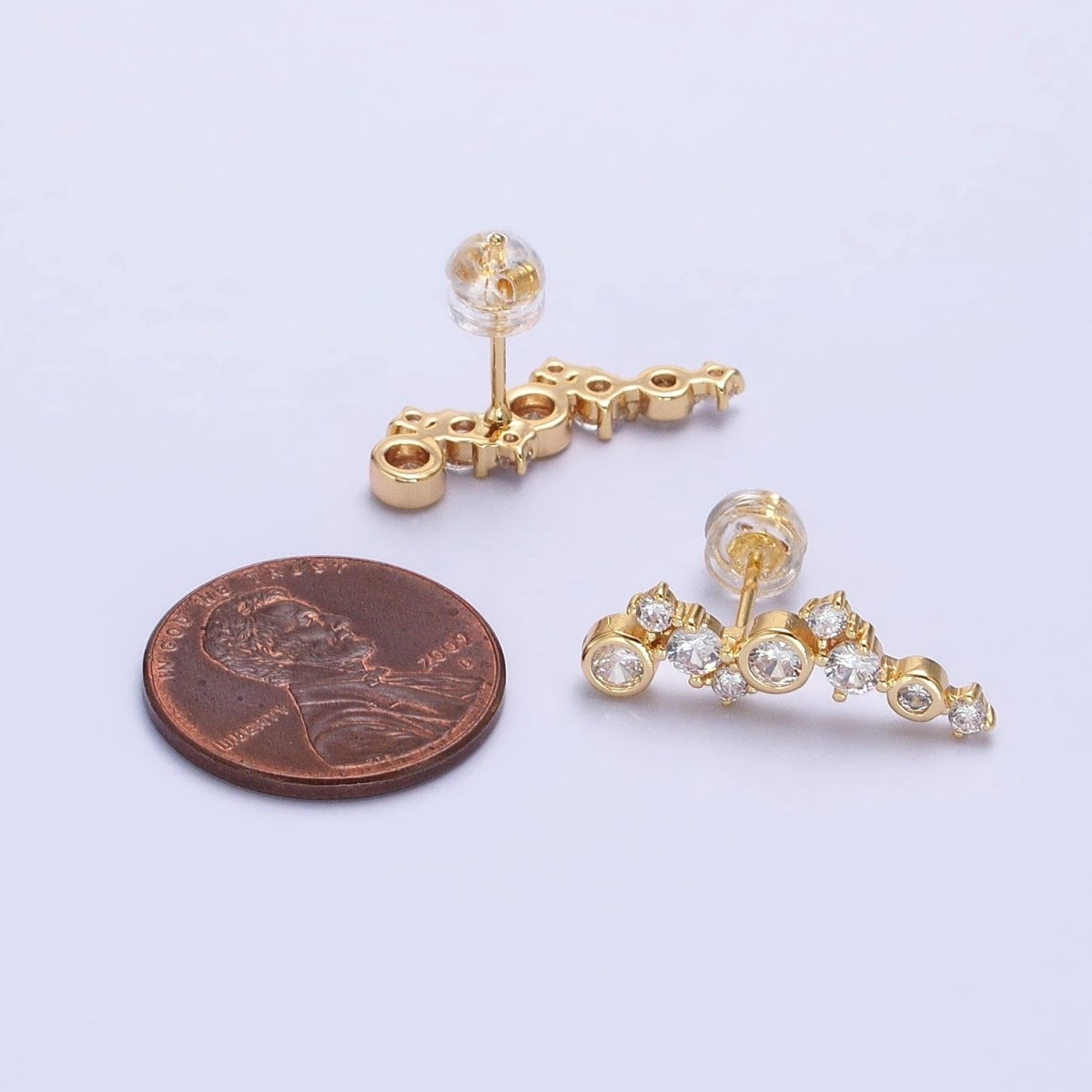 Gold, Silver Round Clear Bezel CZ Stars Abstract Lined Stud Earrings | AB578 AB579