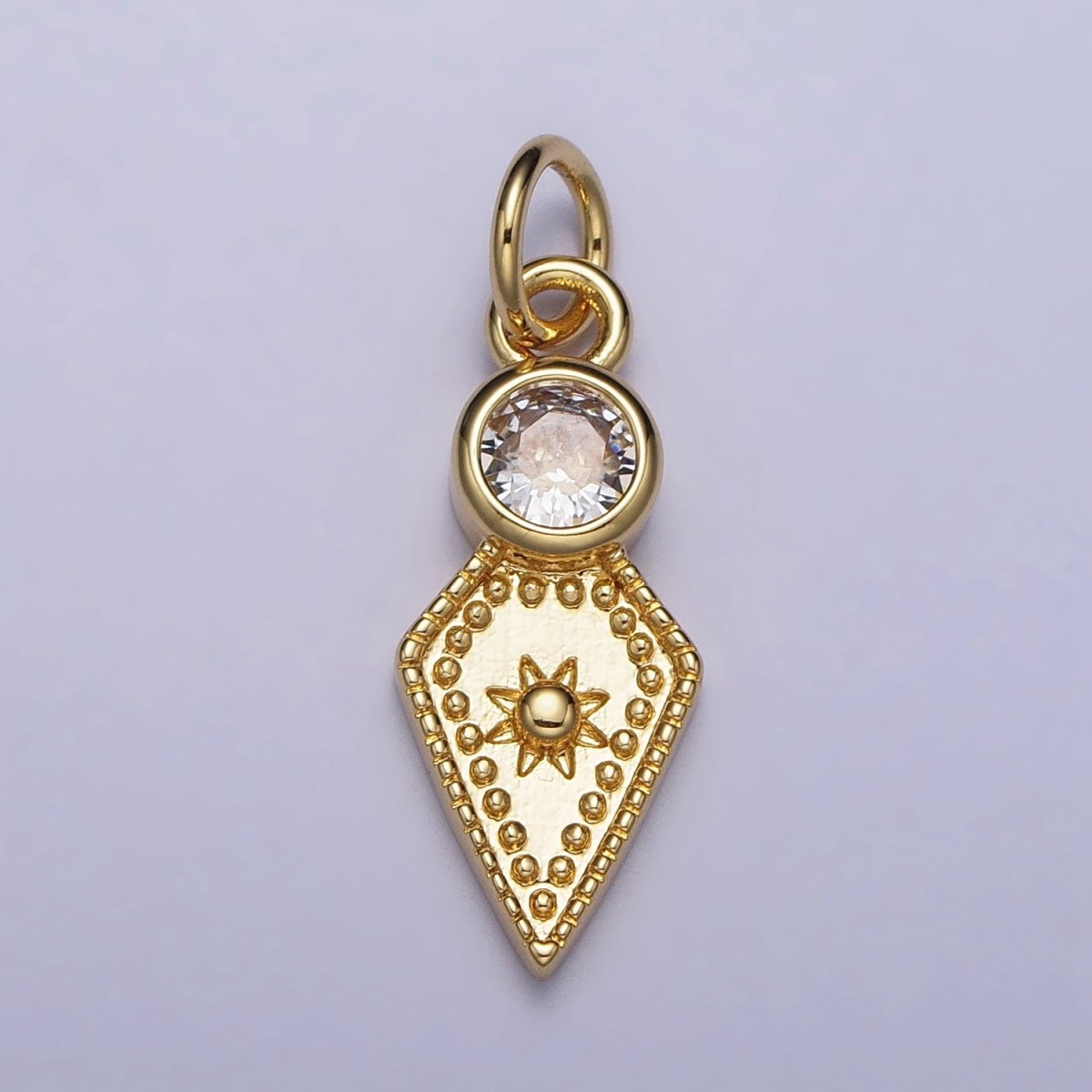 Gold, Silver Round Clear CZ Celestial Sun Star Rhombus Spade Arrow Charm | AC980 AC988