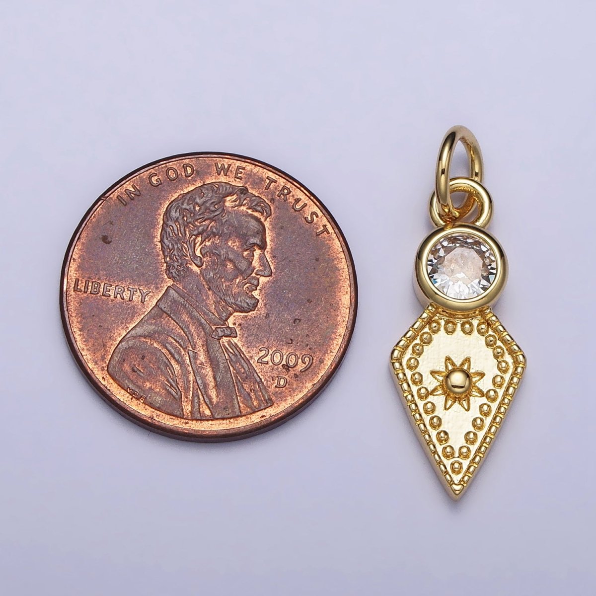 Gold, Silver Round Clear CZ Celestial Sun Star Rhombus Spade Arrow Charm | AC980 AC988