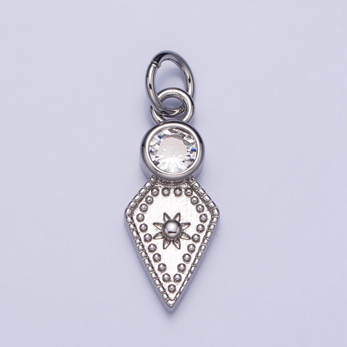 Gold, Silver Round Clear CZ Celestial Sun Star Rhombus Spade Arrow Charm | AC980 AC988