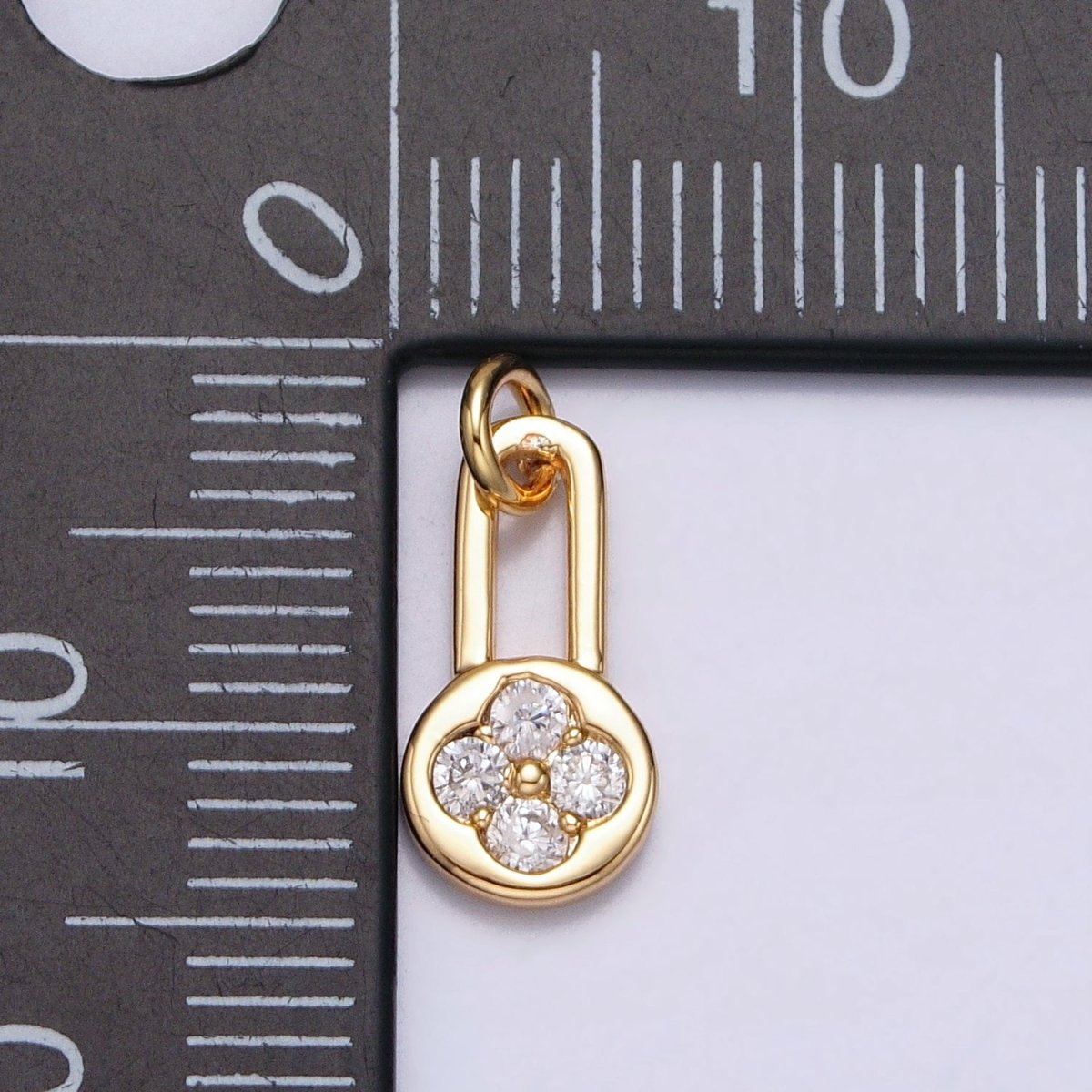Gold, Silver Round Clear CZ Quatrefoil Clover Lock Add-On Charm | AC613 AC614
