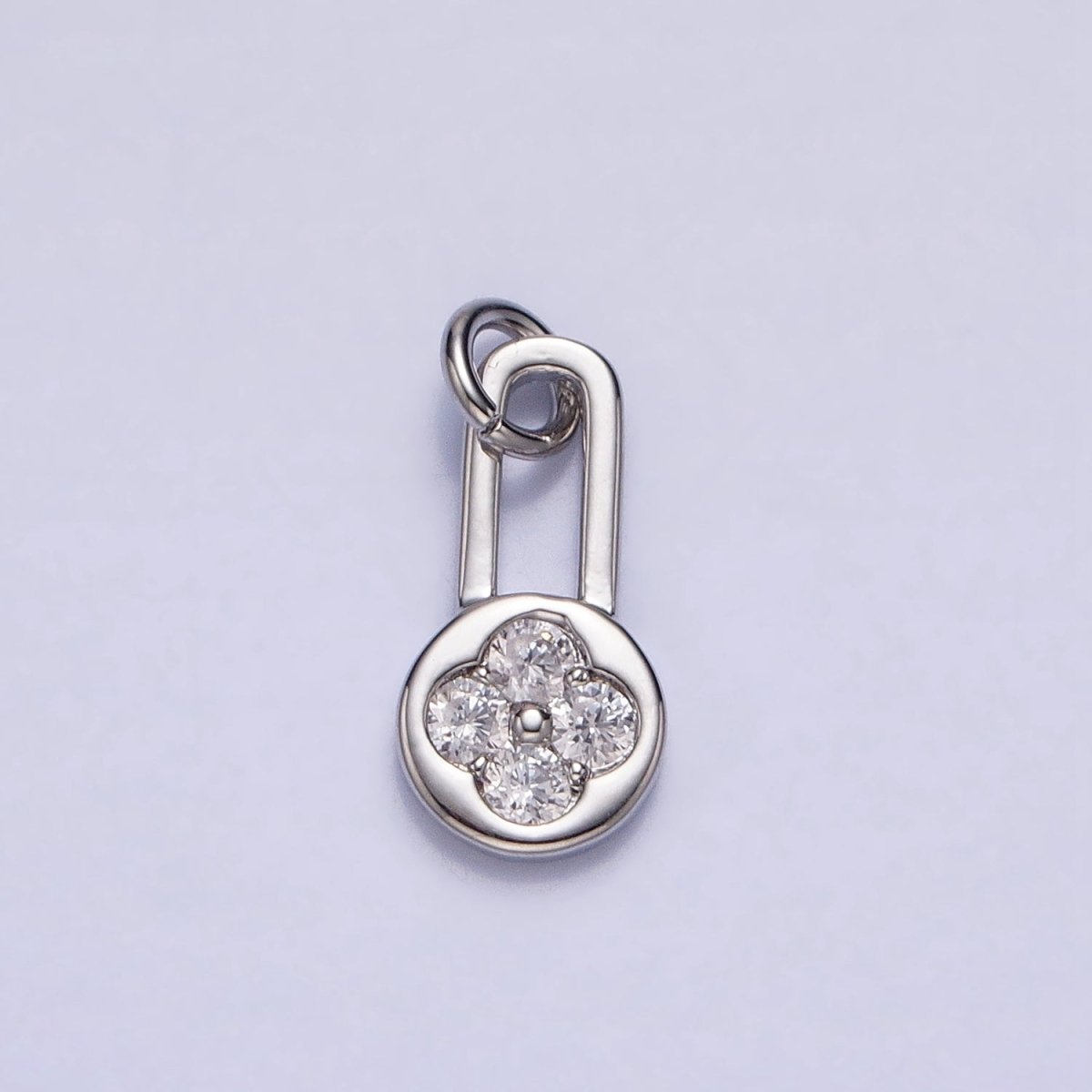 Gold, Silver Round Clear CZ Quatrefoil Clover Lock Add-On Charm | AC613 AC614
