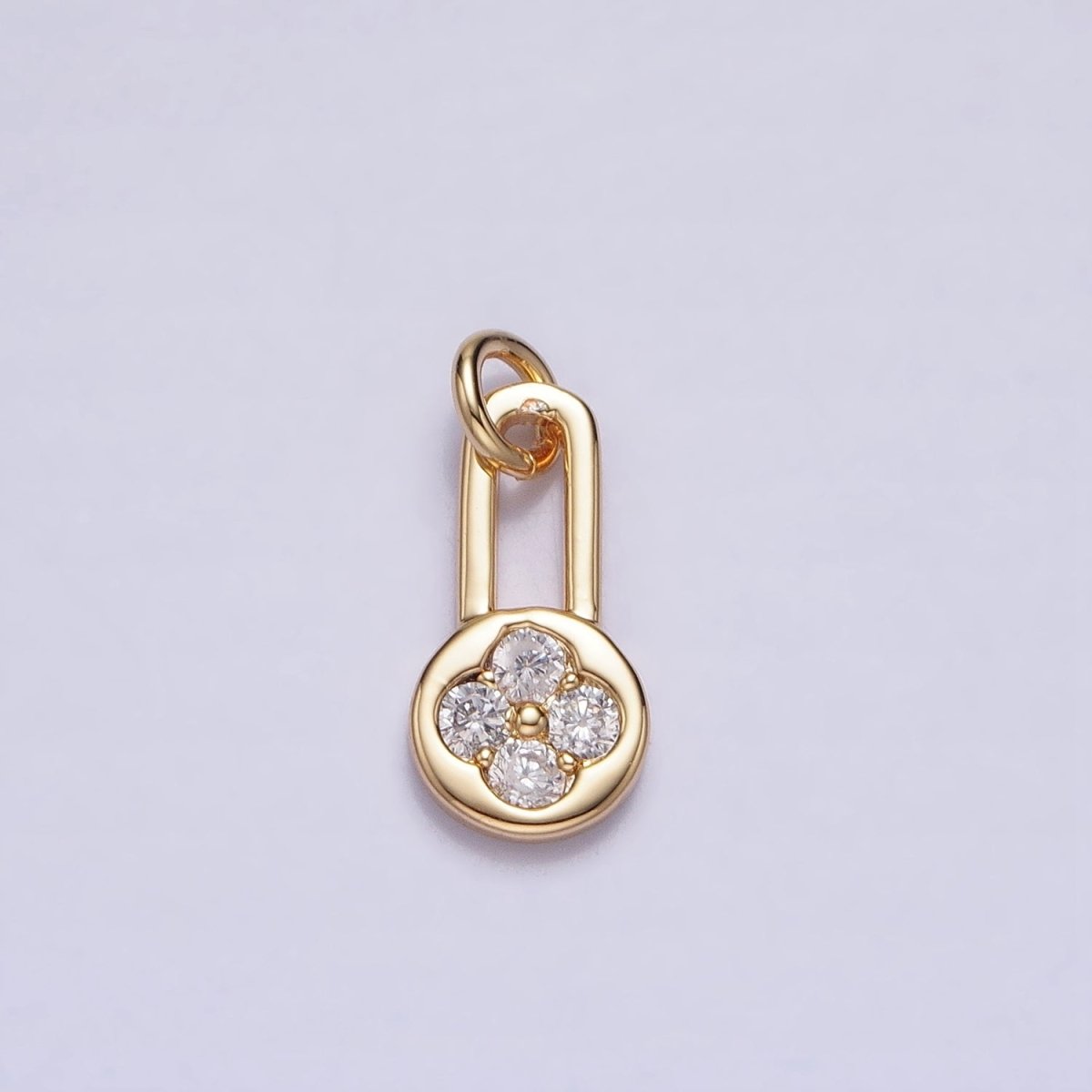 Gold, Silver Round Clear CZ Quatrefoil Clover Lock Add-On Charm | AC613 AC614