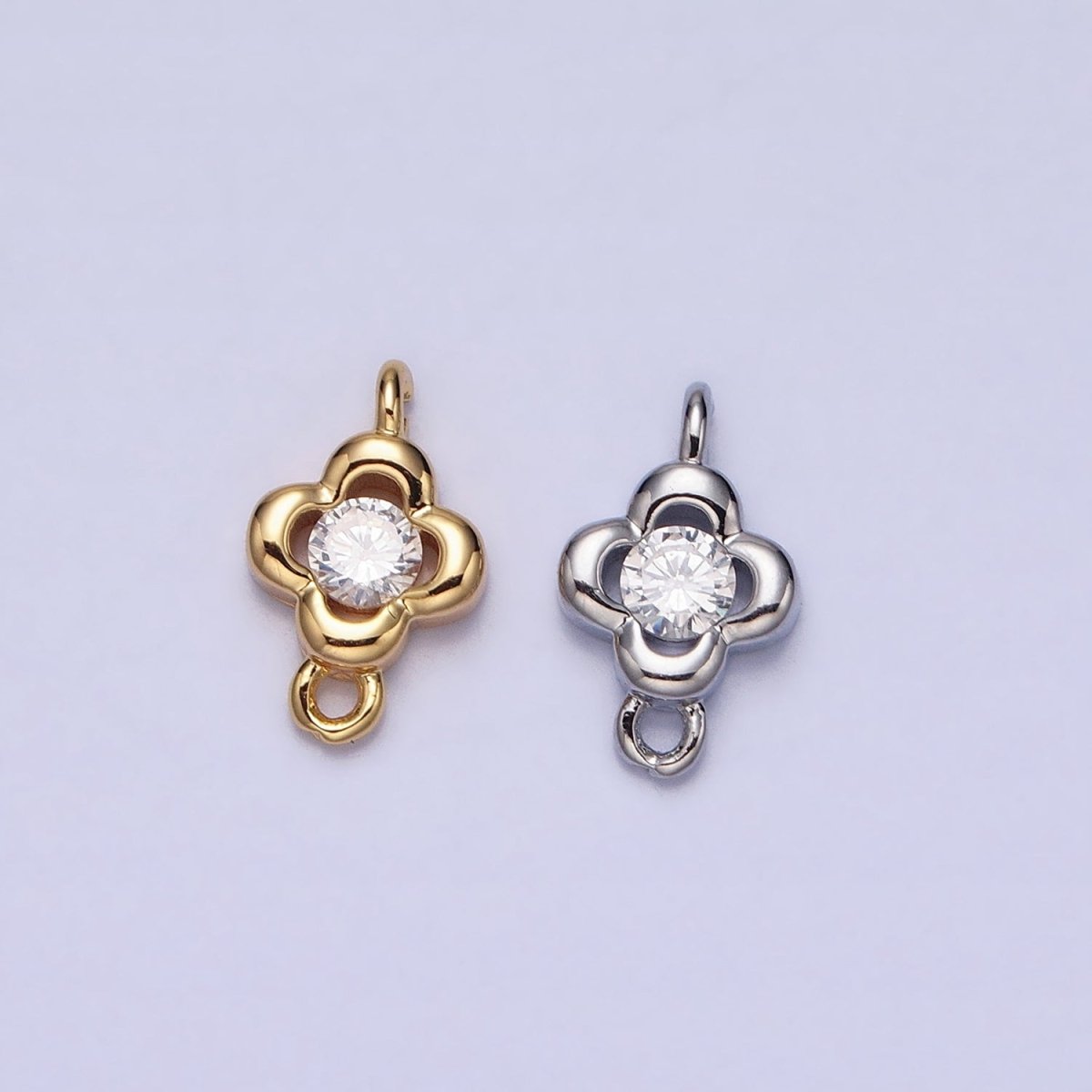 Gold, Silver Round Clear CZ Quatrefoil Mini Connector Link In Gold & Silver | Y-852