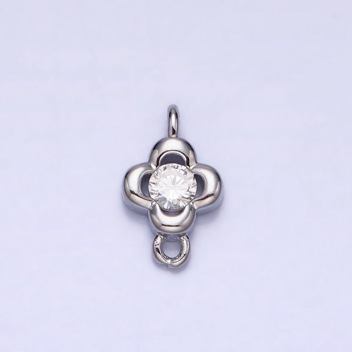 Gold, Silver Round Clear CZ Quatrefoil Mini Connector Link In Gold & Silver | Y-852
