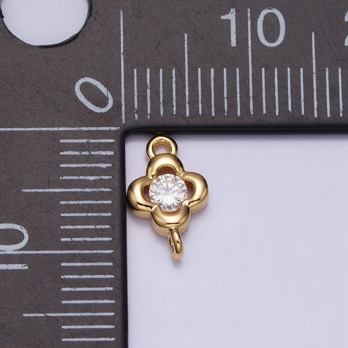Gold, Silver Round Clear CZ Quatrefoil Mini Connector Link In Gold & Silver | Y-852