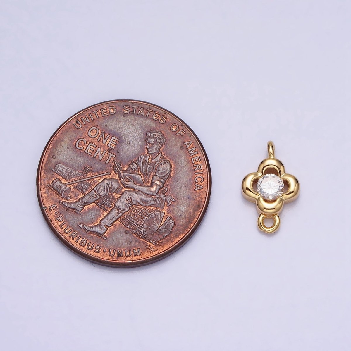 Gold, Silver Round Clear CZ Quatrefoil Mini Connector Link In Gold & Silver | Y-852