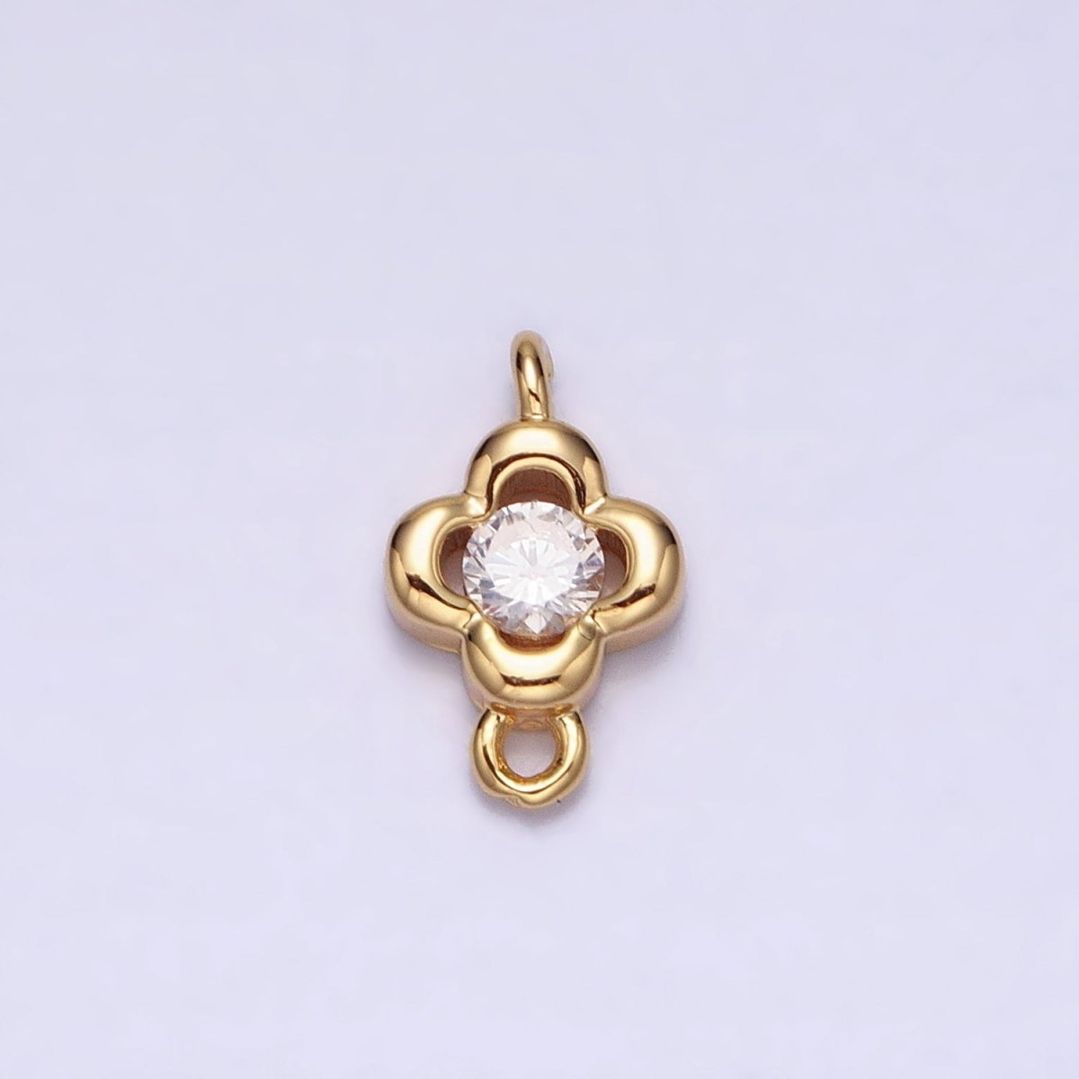 Gold, Silver Round Clear CZ Quatrefoil Mini Connector Link In Gold & Silver | Y-852