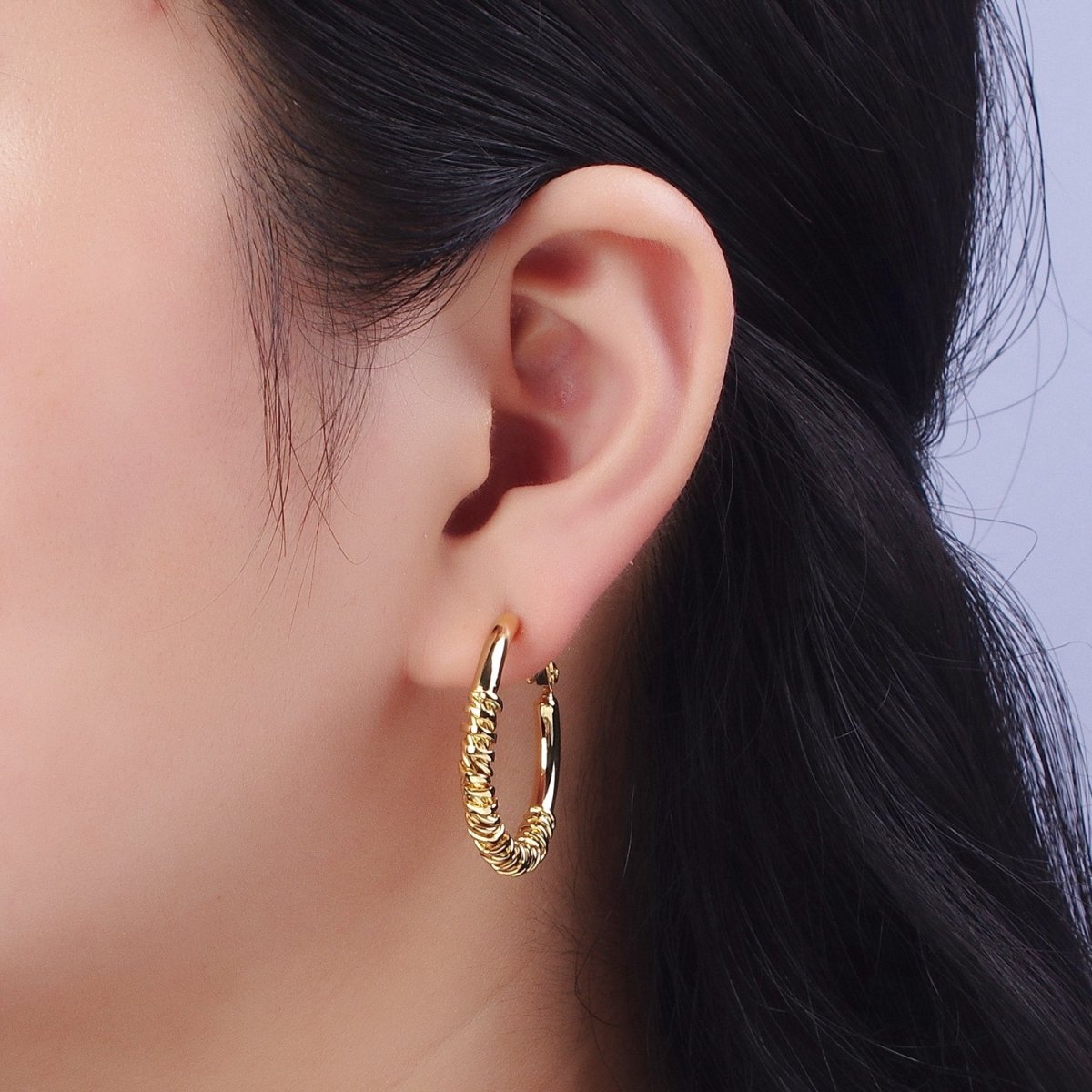 Gold / Silver Round Half Spiral Cord Geometric Hoops Earrings | AE1093 AE1094