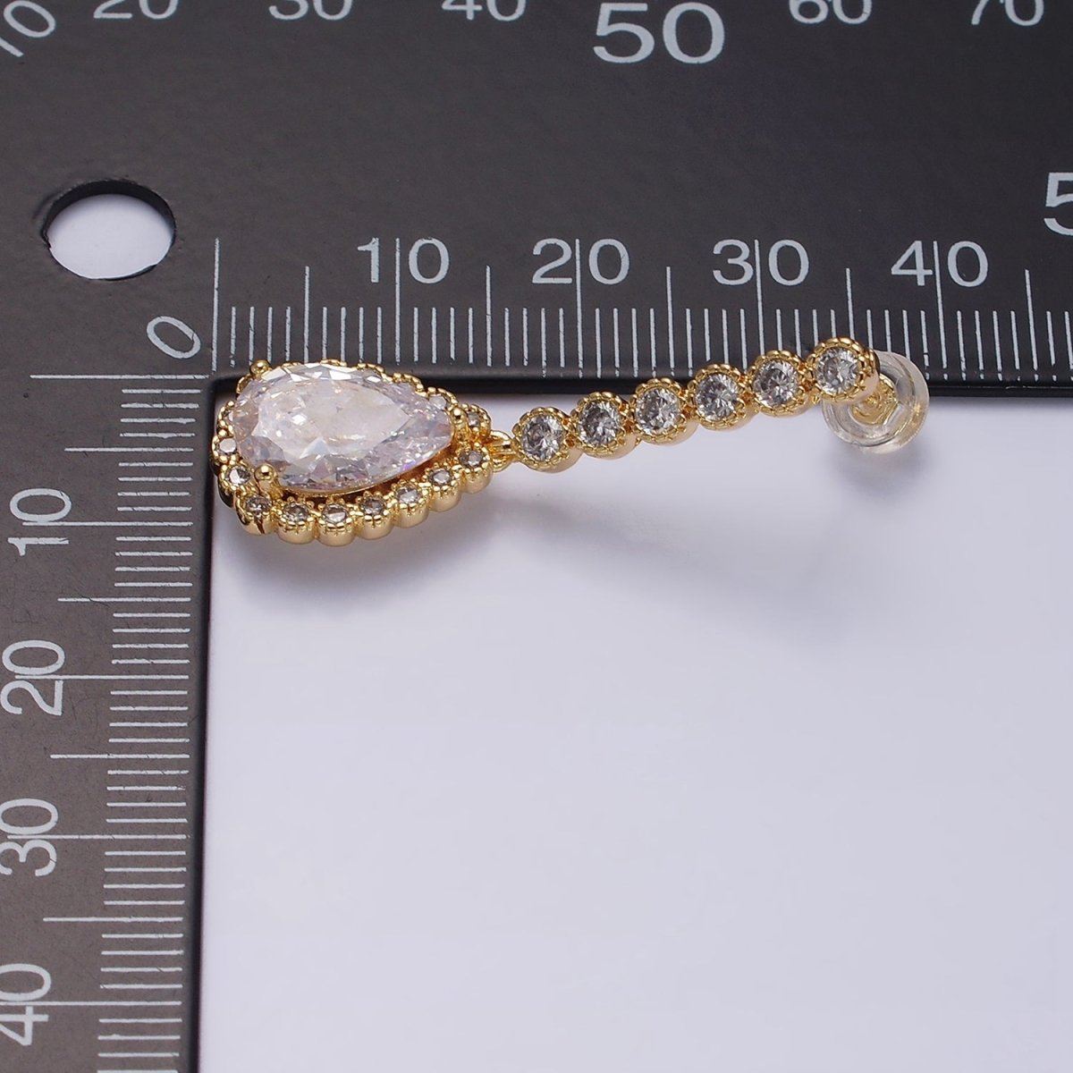 Gold, Silver Rounded Clear Teardrop CZ Linear Drop Stud Earrings | AD960 AD961