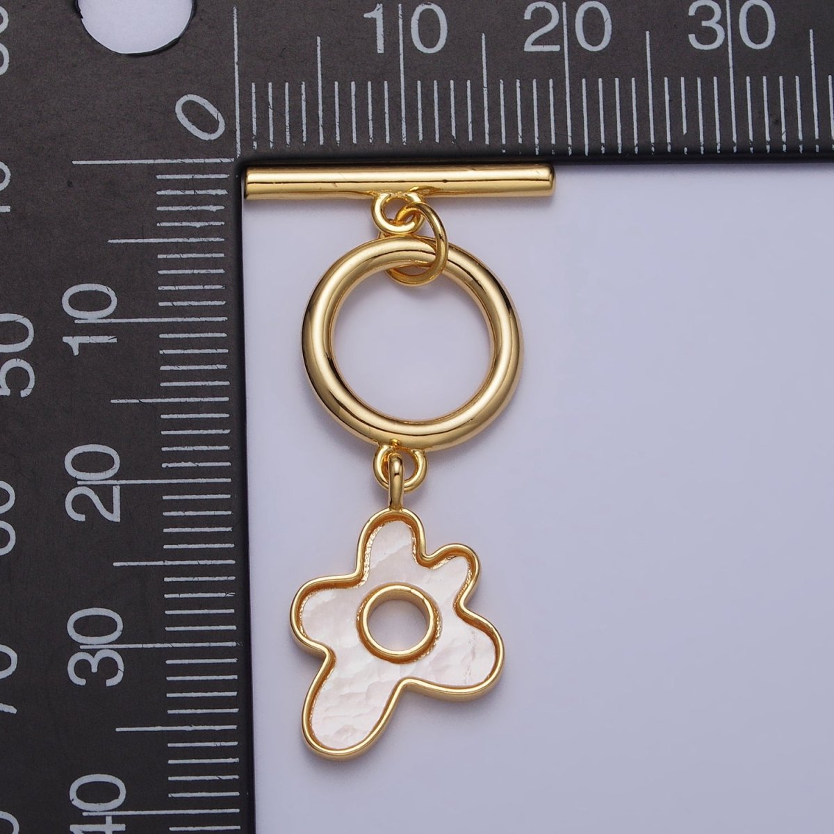 Gold, Silver Shell Pearl Splatter Flower Dangle Toggle Clasps Jewelry Closure Supply | Z-093 Z-094