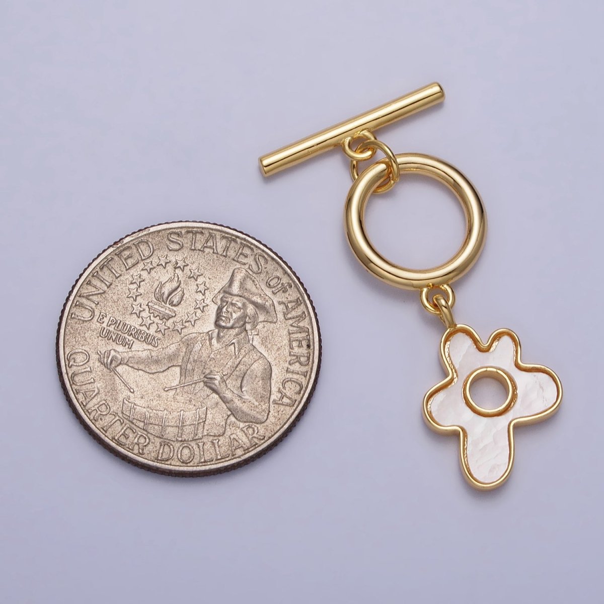 Gold, Silver Shell Pearl Splatter Flower Dangle Toggle Clasps Jewelry Closure Supply | Z-093 Z-094