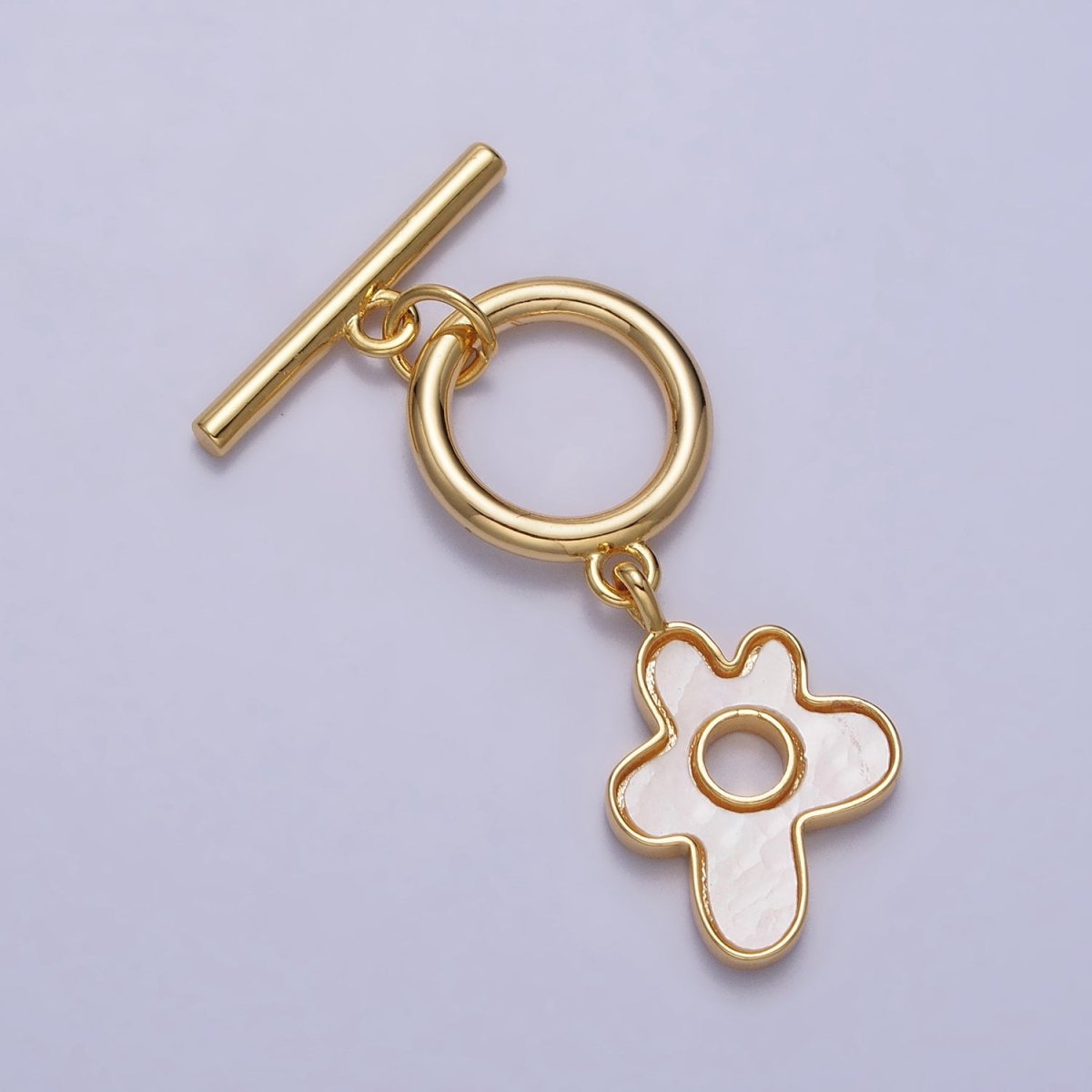 Gold, Silver Shell Pearl Splatter Flower Dangle Toggle Clasps Jewelry Closure Supply | Z-093 Z-094