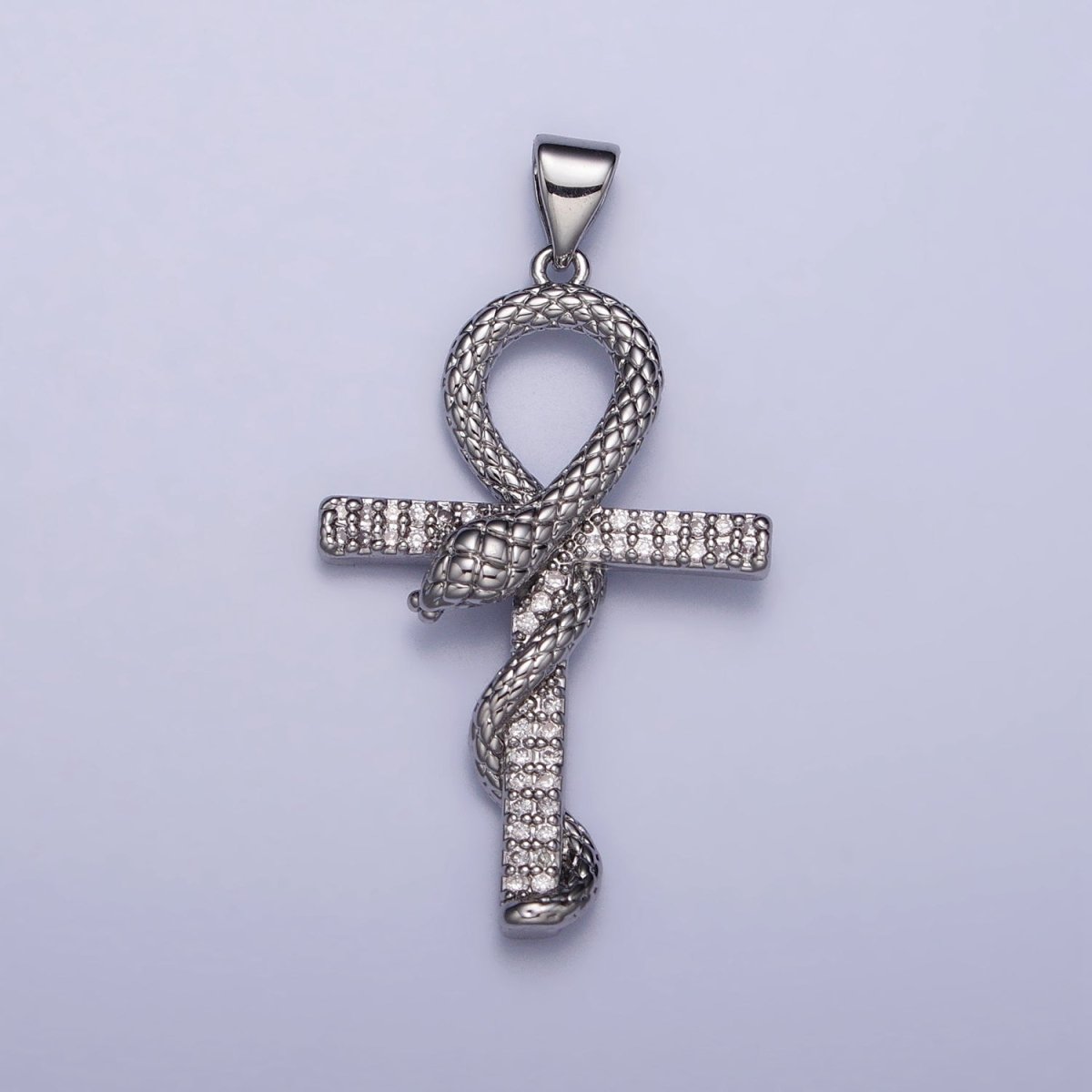 Gold, Silver Snake Ankh Egyptian Clear Micro Paved CZ Cross Pendant | AA392 AA411