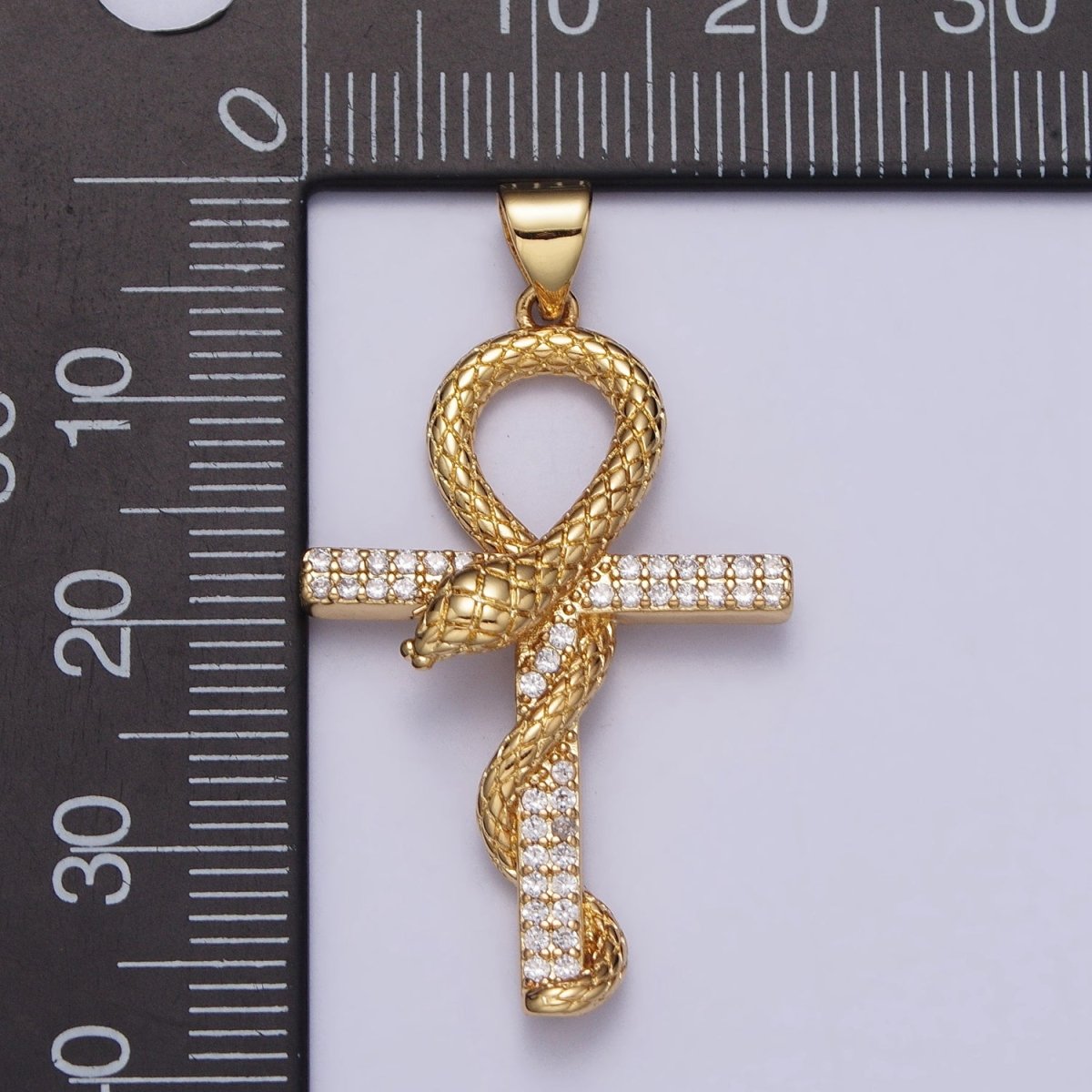 Gold, Silver Snake Ankh Egyptian Clear Micro Paved CZ Cross Pendant | AA392 AA411