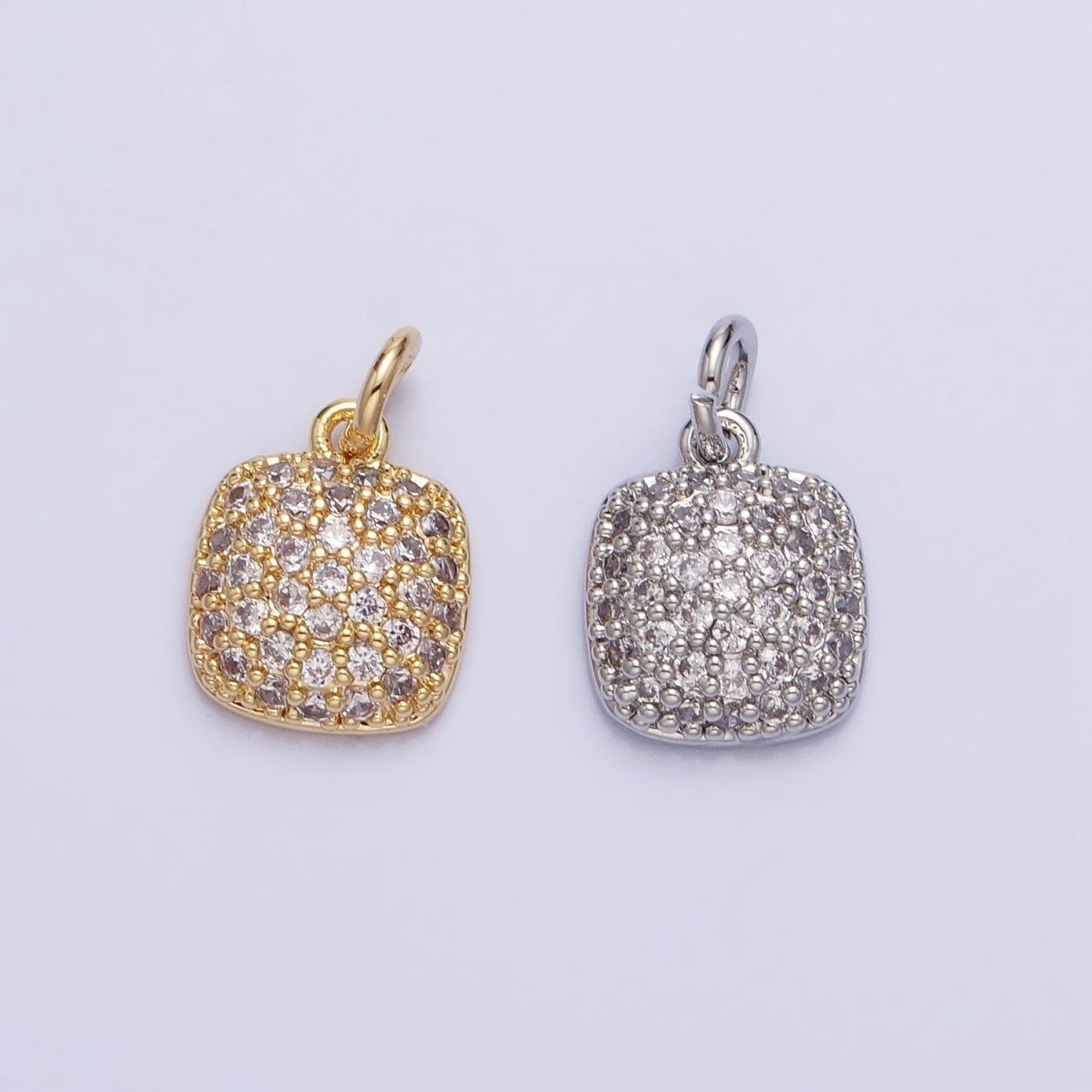 Gold, Silver Square Rounded Micro Paved CZ Add-On Charm | AC683 AC684