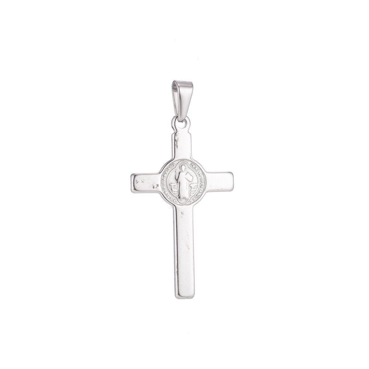 Gold Silver Stainless Steel Saint Benedict Christian Cross, Jesus Church Love Necklace Pendant For Jewelry Making J-350
