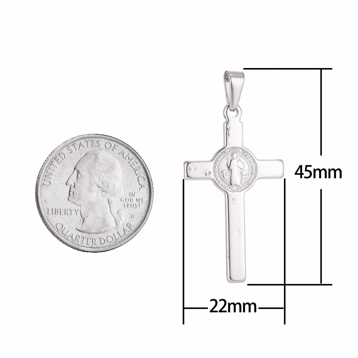 Gold Silver Stainless Steel Saint Benedict Christian Cross, Jesus Church Love Necklace Pendant For Jewelry Making J-350