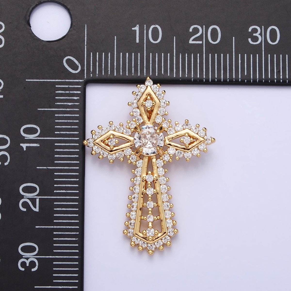 Gold, Silver Statement Religious Cross Micro Paved CZ Pendant | AA219 AA220