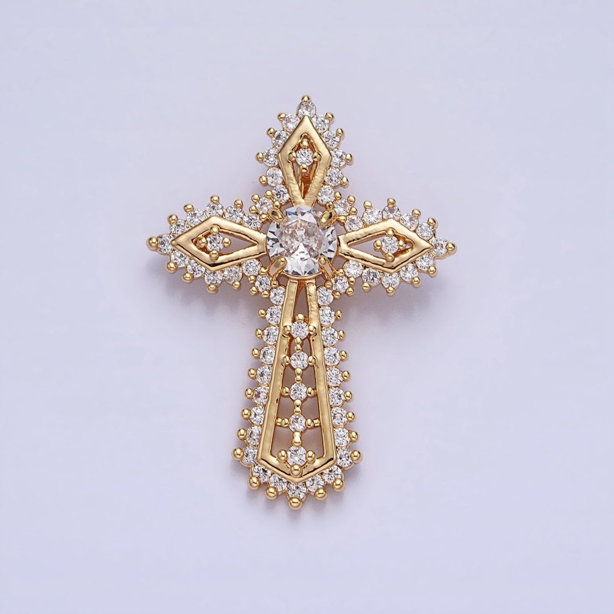 Gold, Silver Statement Religious Cross Micro Paved CZ Pendant | AA219 AA220