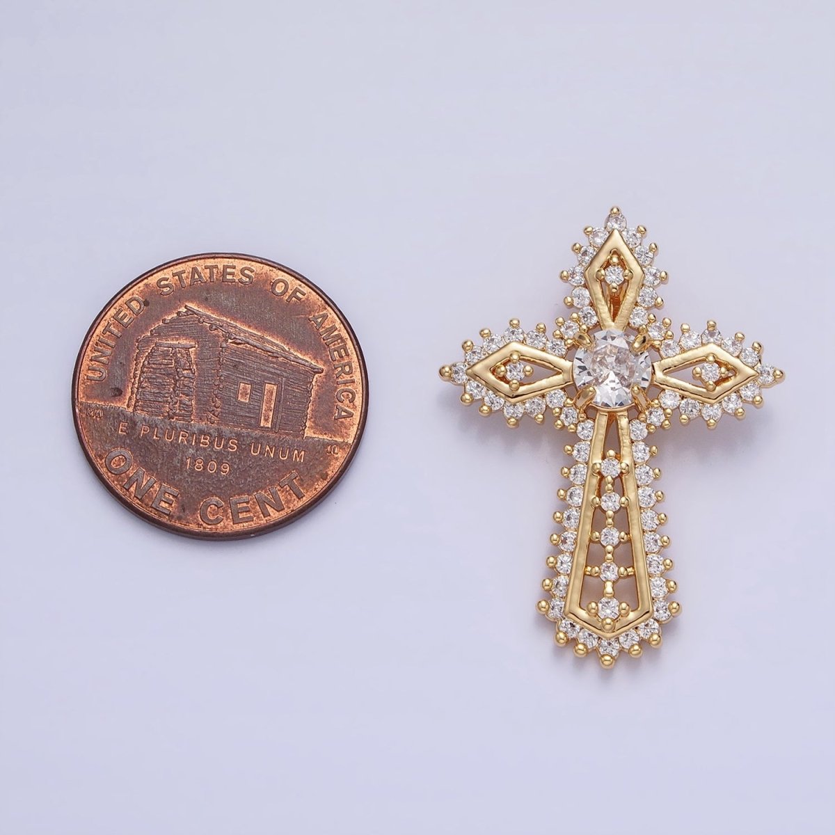 Gold, Silver Statement Religious Cross Micro Paved CZ Pendant | AA219 AA220