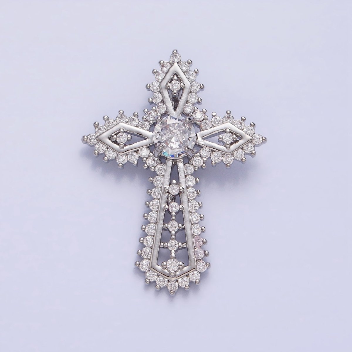 Gold, Silver Statement Religious Cross Micro Paved CZ Pendant | AA219 AA220
