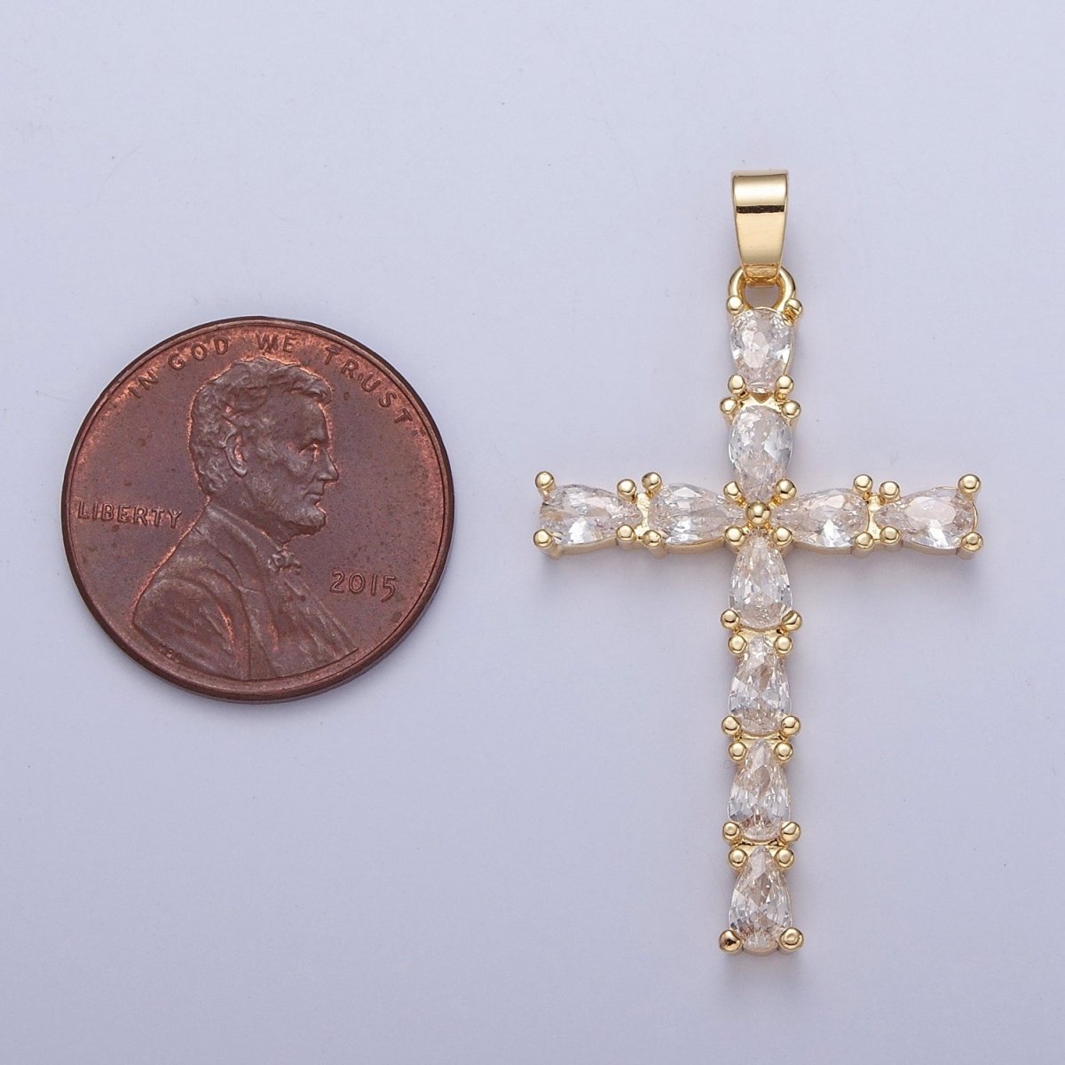 Gold / Silver Tear Drop Cz Cross Pendant for Necklace Rosary Component X-325 X-326