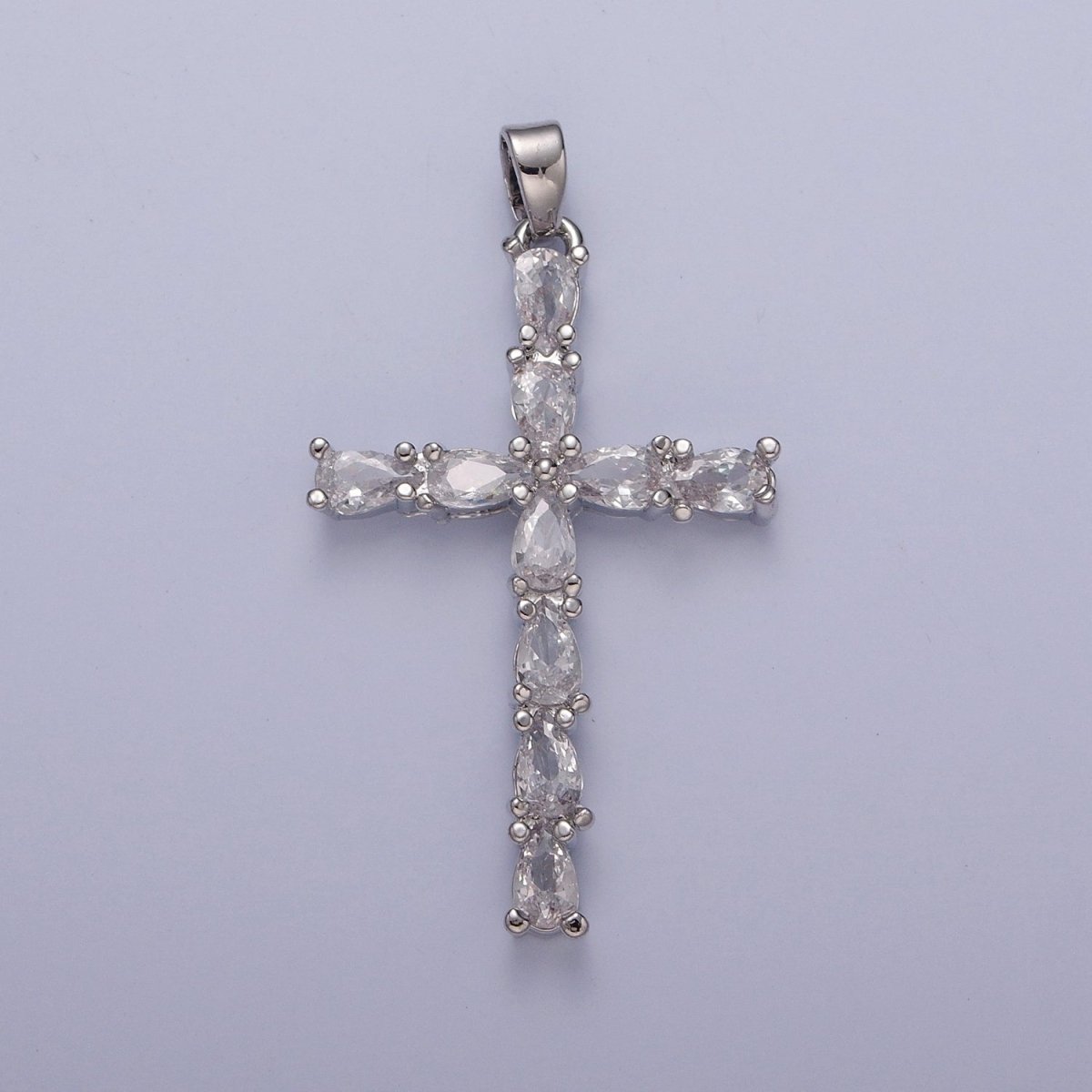 Gold / Silver Tear Drop Cz Cross Pendant for Necklace Rosary Component X-325 X-326