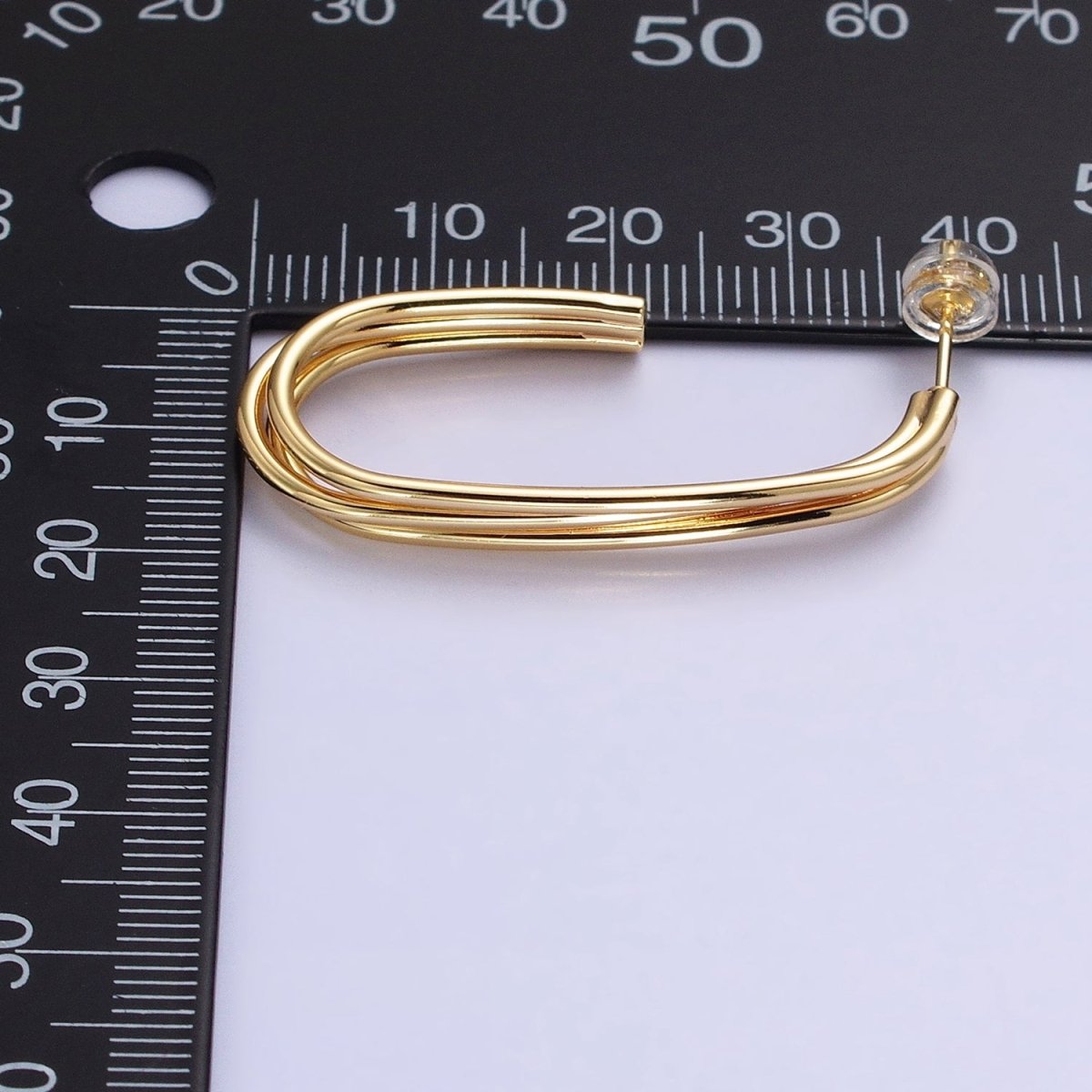 Gold, Silver Triple Band 40mm J-Shaped Geometric Hoop Earrings | AB627 AB628