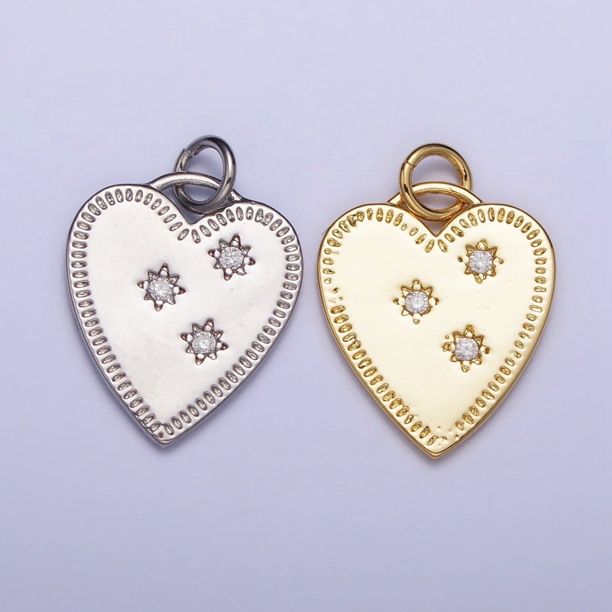 Gold, Silver Triple Celestial Star Sun Lined Outline Heart Charm | AC1019 AC1020