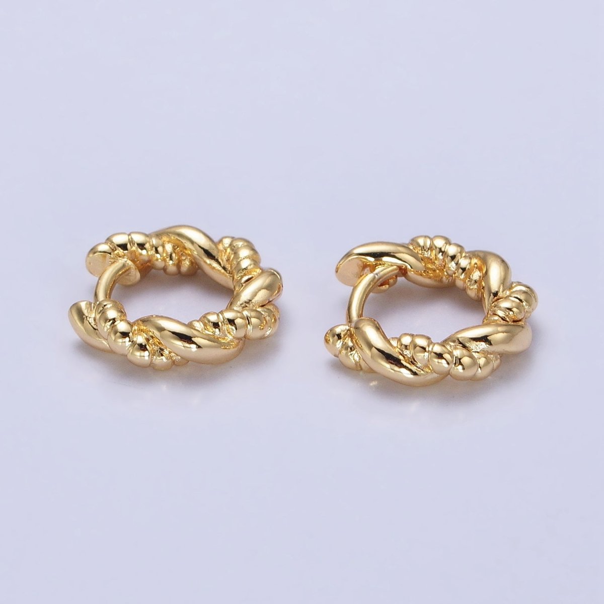 Gold, Silver Twisted Rope Croissant 12mm Huggie Hoop Earrings | AB551 AB552